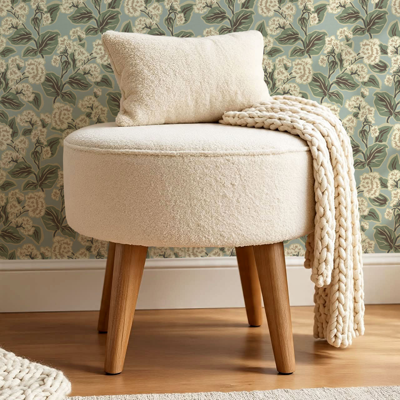 Shelby Retro Florals Vintage Blue Wallpaper