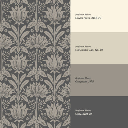 Shiloh Tulip Damask Ash Wallpaper