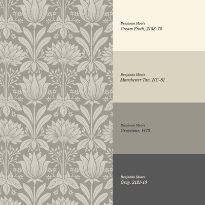 Shiloh Tulip Damask Stone Wallpaper