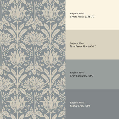 Shiloh Tulip Damask Dove Wallpaper