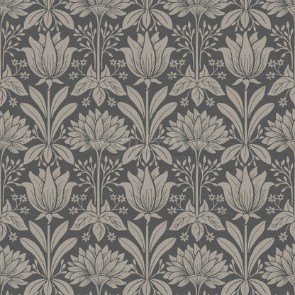 Shiloh Tulip Damask Ash Wallpaper