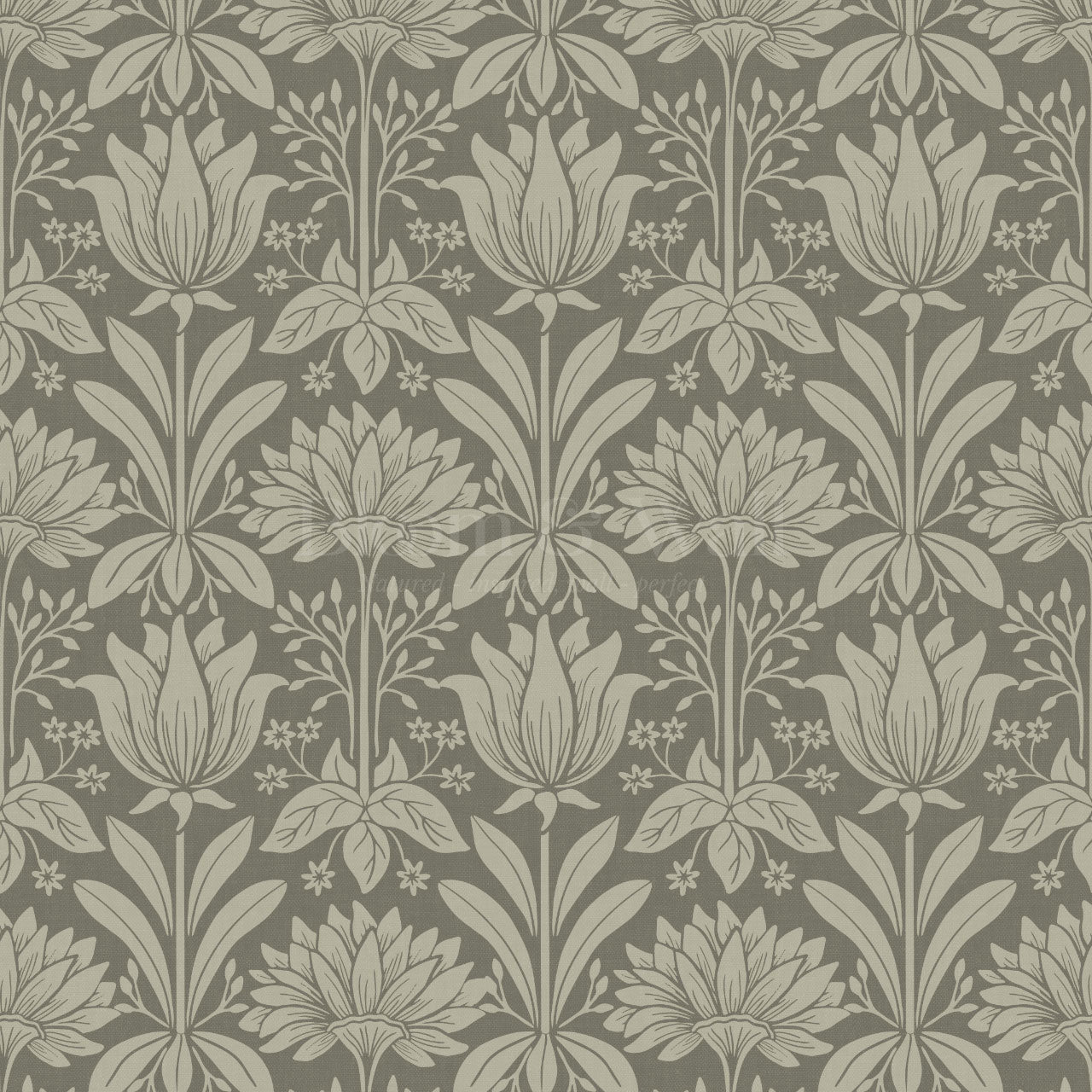Shiloh Tulip Damask Deep Olive Wallpaper