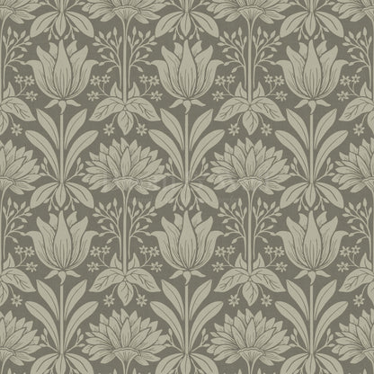 Shiloh Tulip Damask Deep Olive Wallpaper