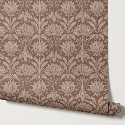 Shiloh Tulip Damask Warm Clay Wallpaper
