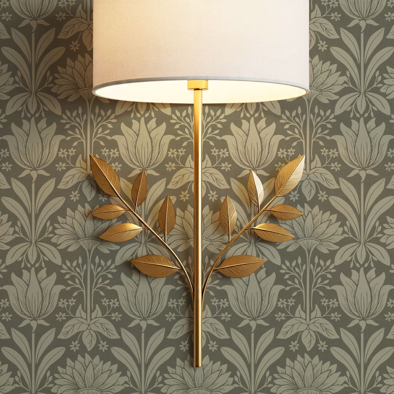 Shiloh Tulip Damask Deep Olive Wallpaper