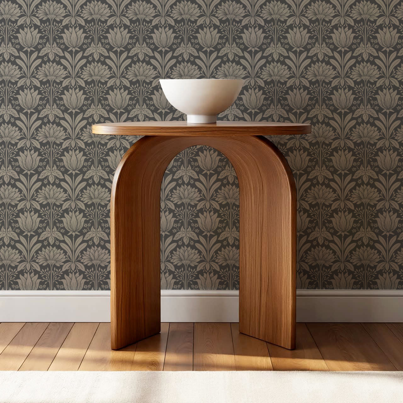 Shiloh Tulip Damask Ash Wallpaper