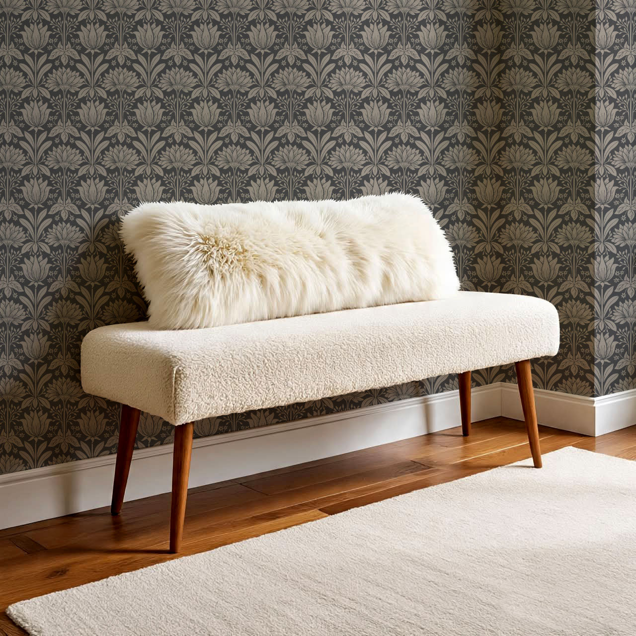 Shiloh Tulip Damask Ash Wallpaper