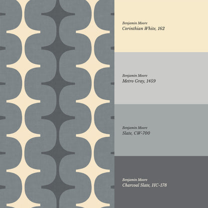 Sienna Mid-Century Stripes Slate Butter Wallpaper