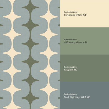 Sienna Mid-Century Stripes Blue Fern Wallpaper