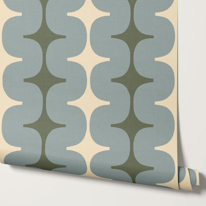 Sienna Mid-Century Stripes Blue Fern Wallpaper