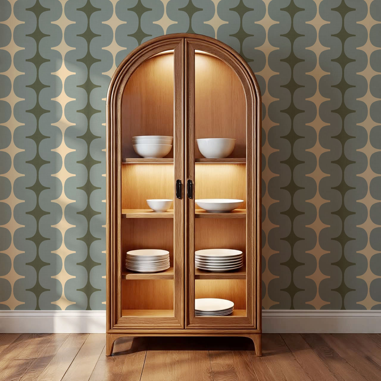 Sienna Mid-Century Stripes Blue Fern Wallpaper