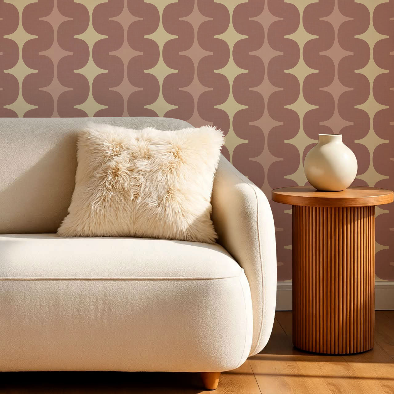 Sienna Mid-Century Stripes Mauve Butter Wallpaper