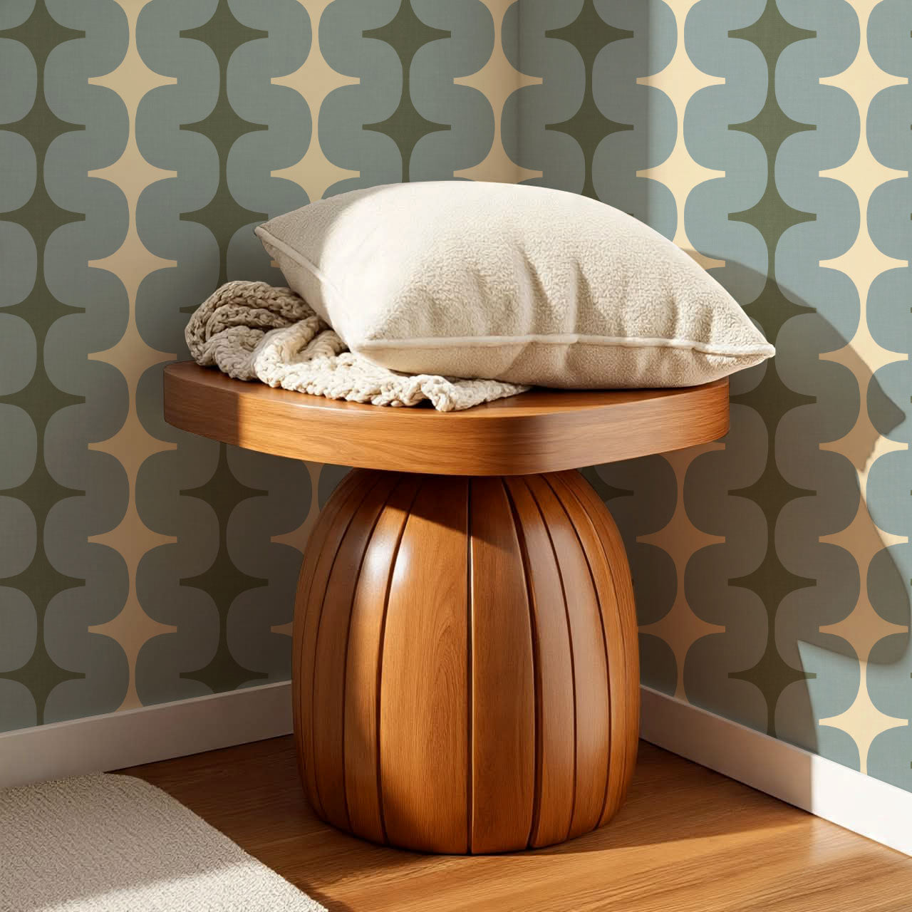 Sienna Mid-Century Stripes Blue Fern Wallpaper