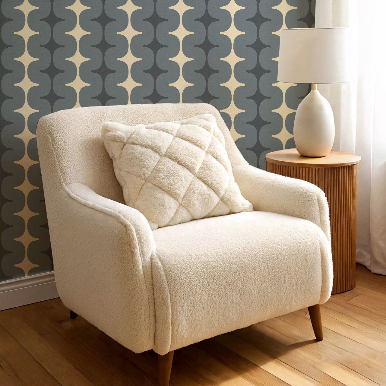 Sienna Mid-Century Stripes Slate Butter Wallpaper