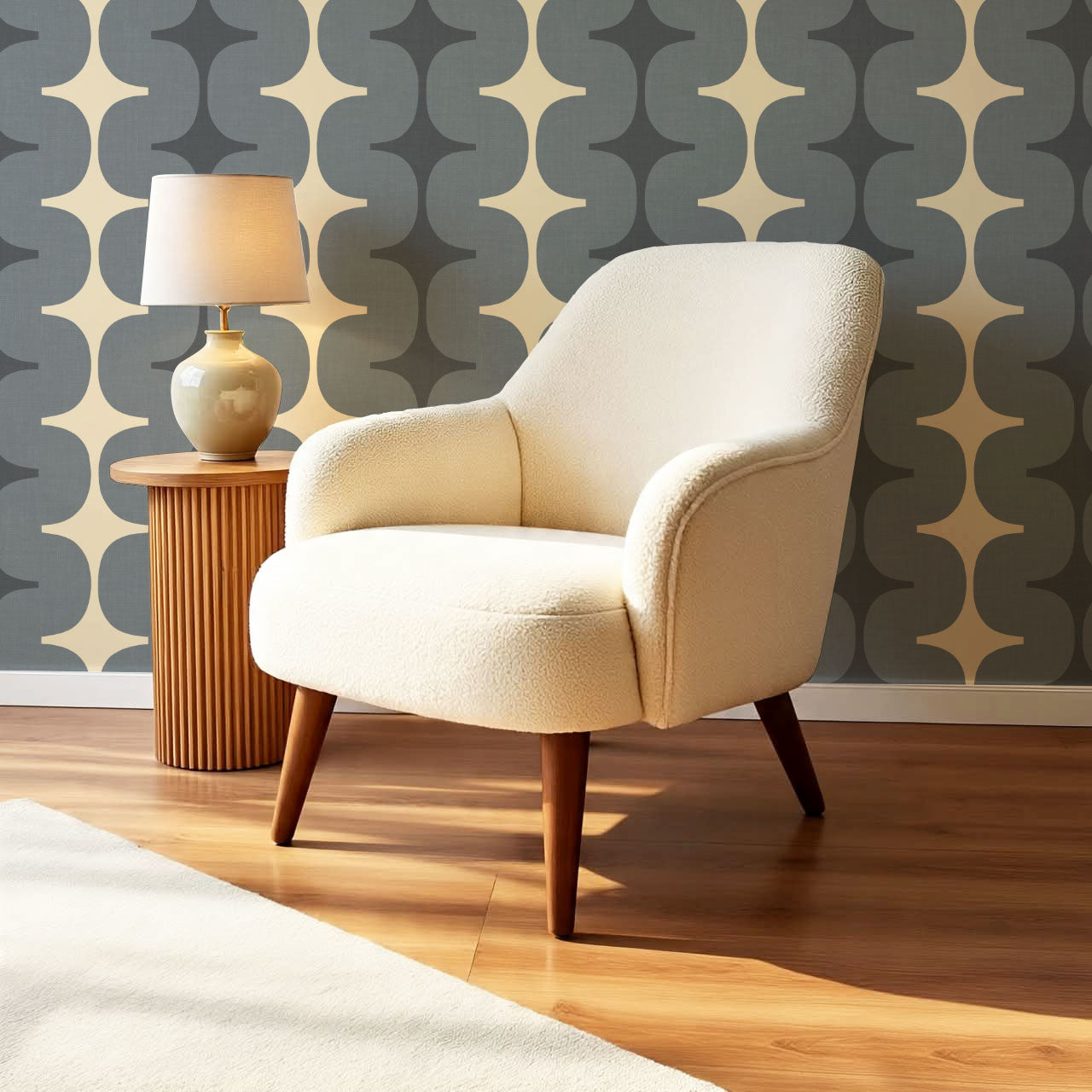Sienna Mid-Century Stripes Slate Butter Wallpaper
