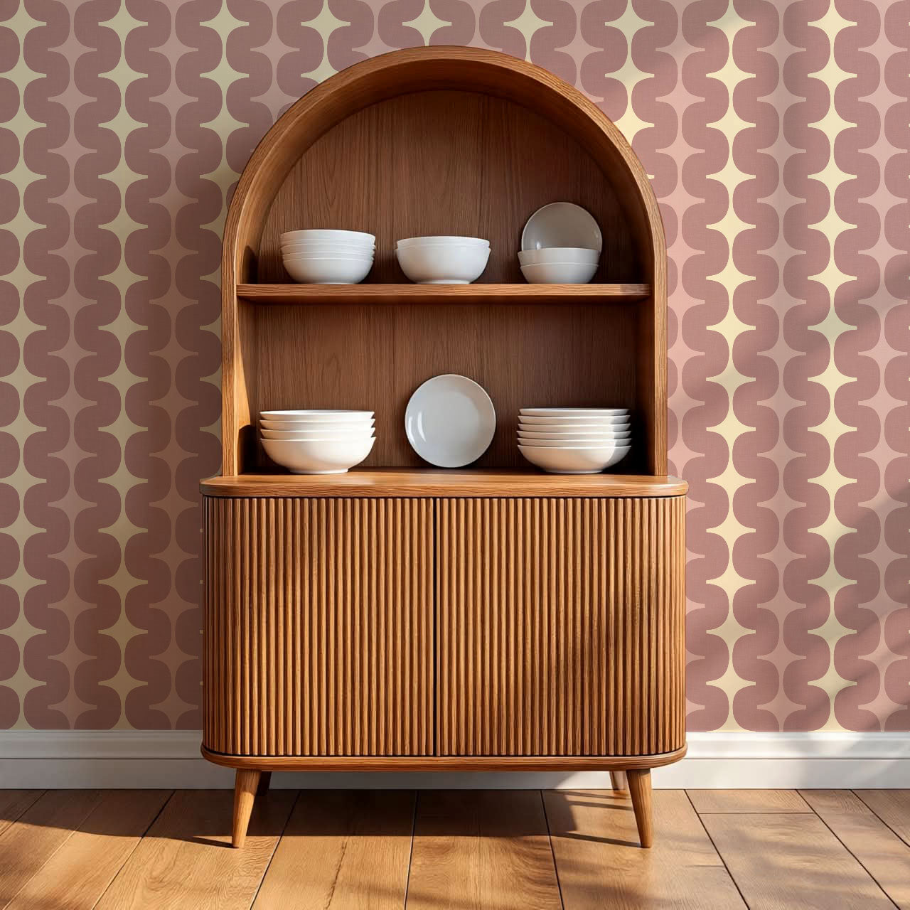 Sienna Mid-Century Stripes Mauve Butter Wallpaper