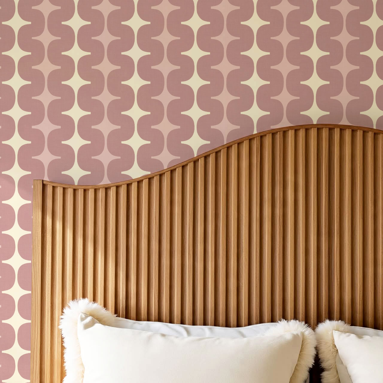 Sienna Mid-Century Stripes Mauve Butter Wallpaper