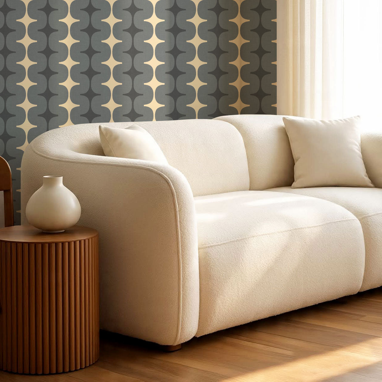 Sienna Mid-Century Stripes Slate Butter Wallpaper