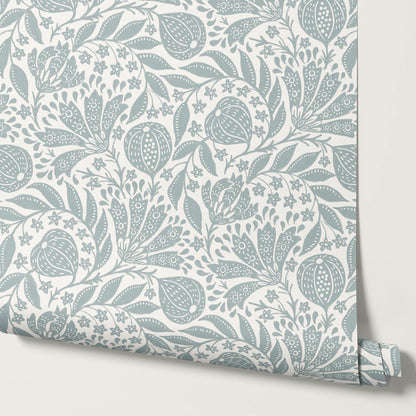 Silvia Fig Garden Sea Glass Off White Wallpaper