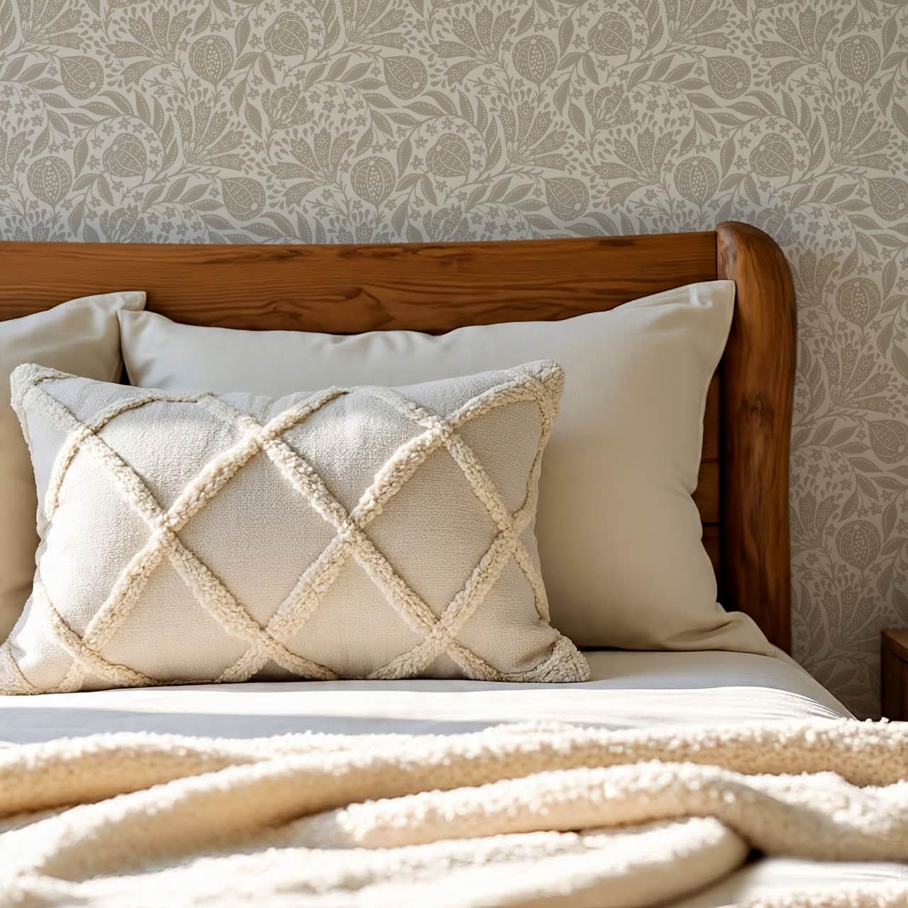 Silvia Fig Garden Beige Off White Wallpaper