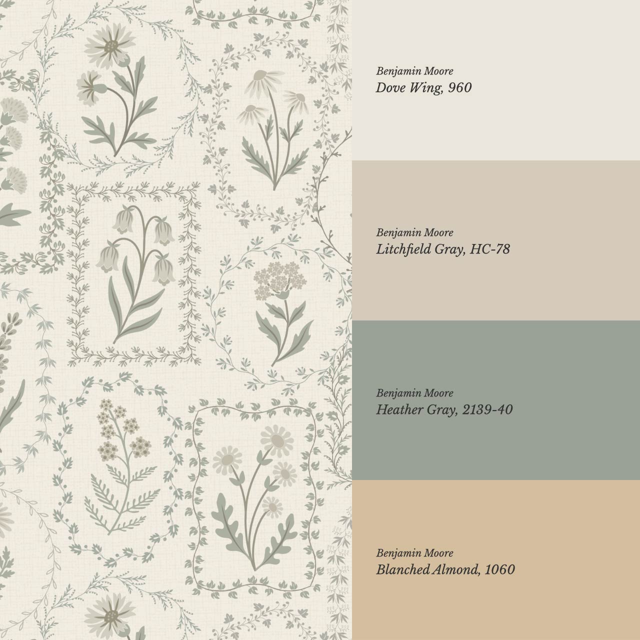 Sima Vintage Wildflowers Neutral Olive Ivory Wallpaper