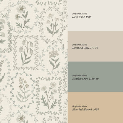 Sima Vintage Wildflowers Neutral Olive Ivory Wallpaper