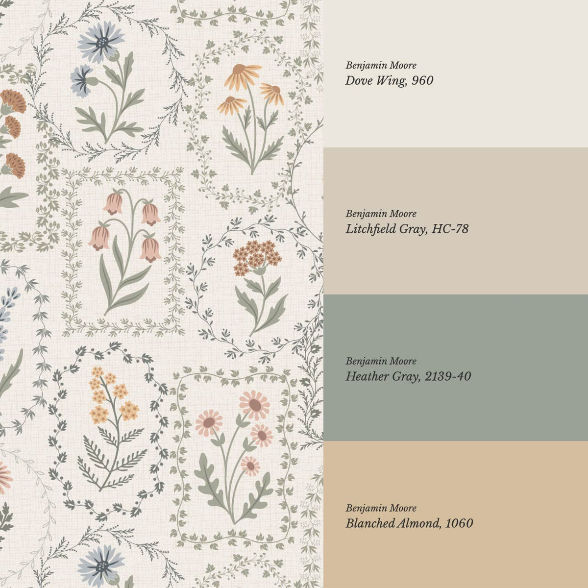 Sima Vintage Wildflowers Soft Pastel Ivory Wallpaper