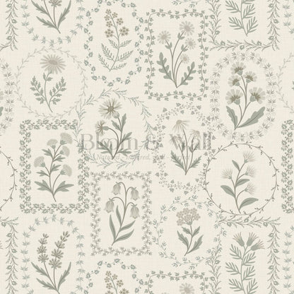 Sima Vintage Wildflowers Neutral Olive Ivory Wallpaper