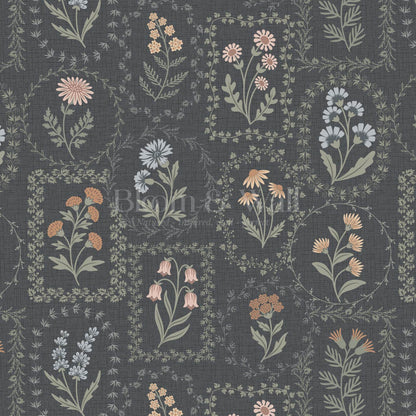 Sima Vintage Wildflowers Slate Muted Pastel Wallpaper