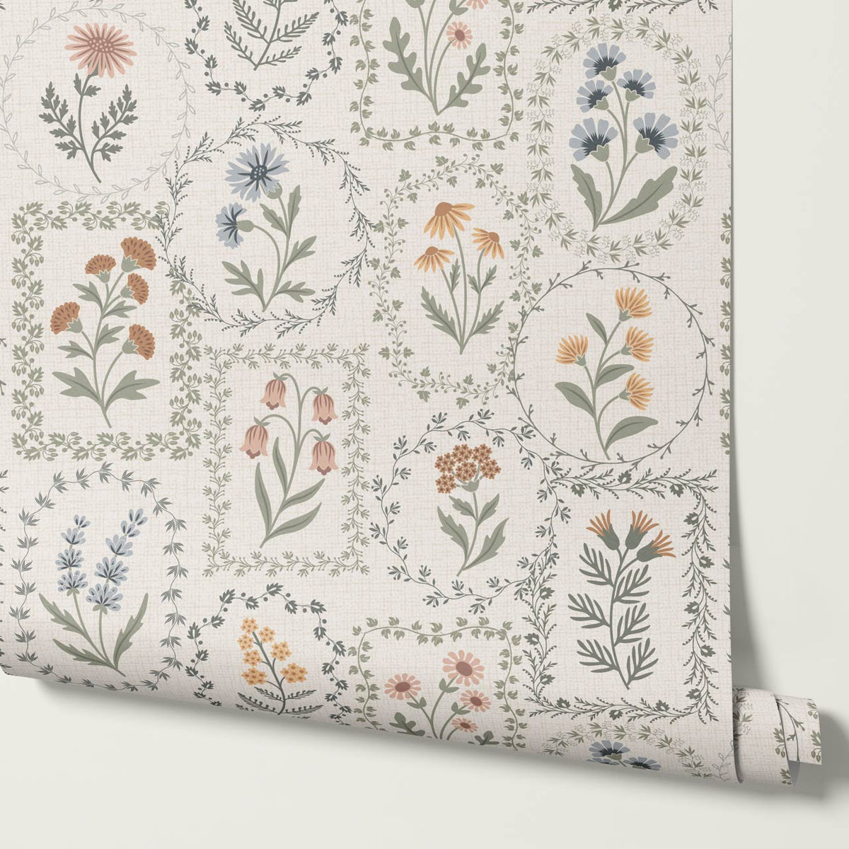 Sima Vintage Wildflowers Soft Pastel Ivory Wallpaper