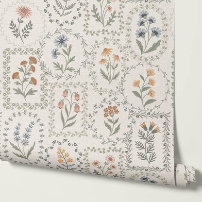 Sima Vintage Wildflowers Soft Pastel Ivory Wallpaper