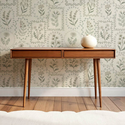 Sima Vintage Wildflowers Neutral Olive Ivory Wallpaper