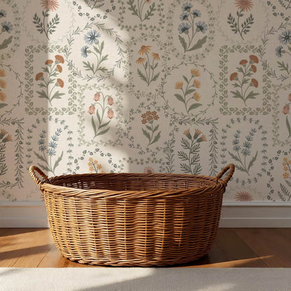 Sima Vintage Wildflowers Soft Pastel Ivory Wallpaper