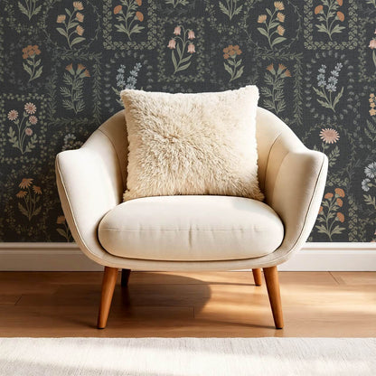 Sima Vintage Wildflowers Slate Muted Pastel Wallpaper
