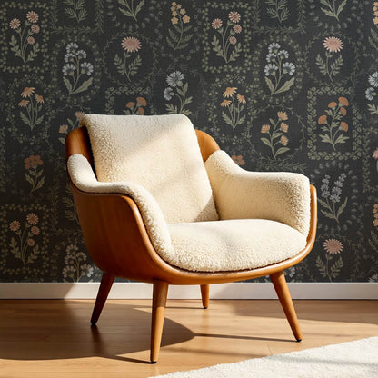 Sima Vintage Wildflowers Slate Muted Pastel Wallpaper