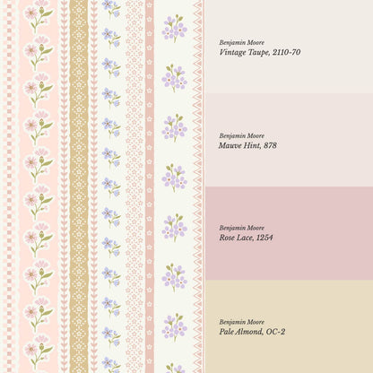 Simona Blooming Ribbons Pastel Ivory Wallpaper