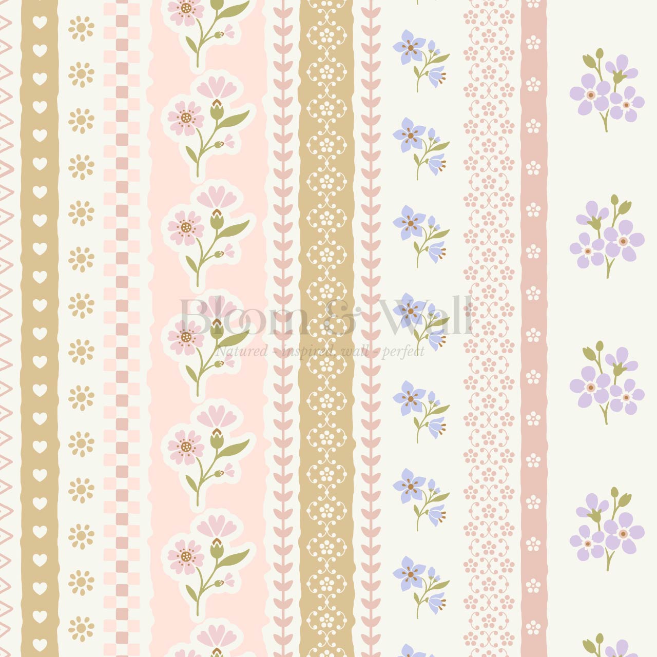 Simona Blooming Ribbons Pastel Ivory Wallpaper