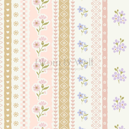 Simona Blooming Ribbons Pastel Ivory Wallpaper