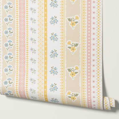 Simona Blooming Ribbons Honey Pastel Wallpaper
