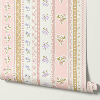 Simona Blooming Ribbons Pastel Ivory Wallpaper