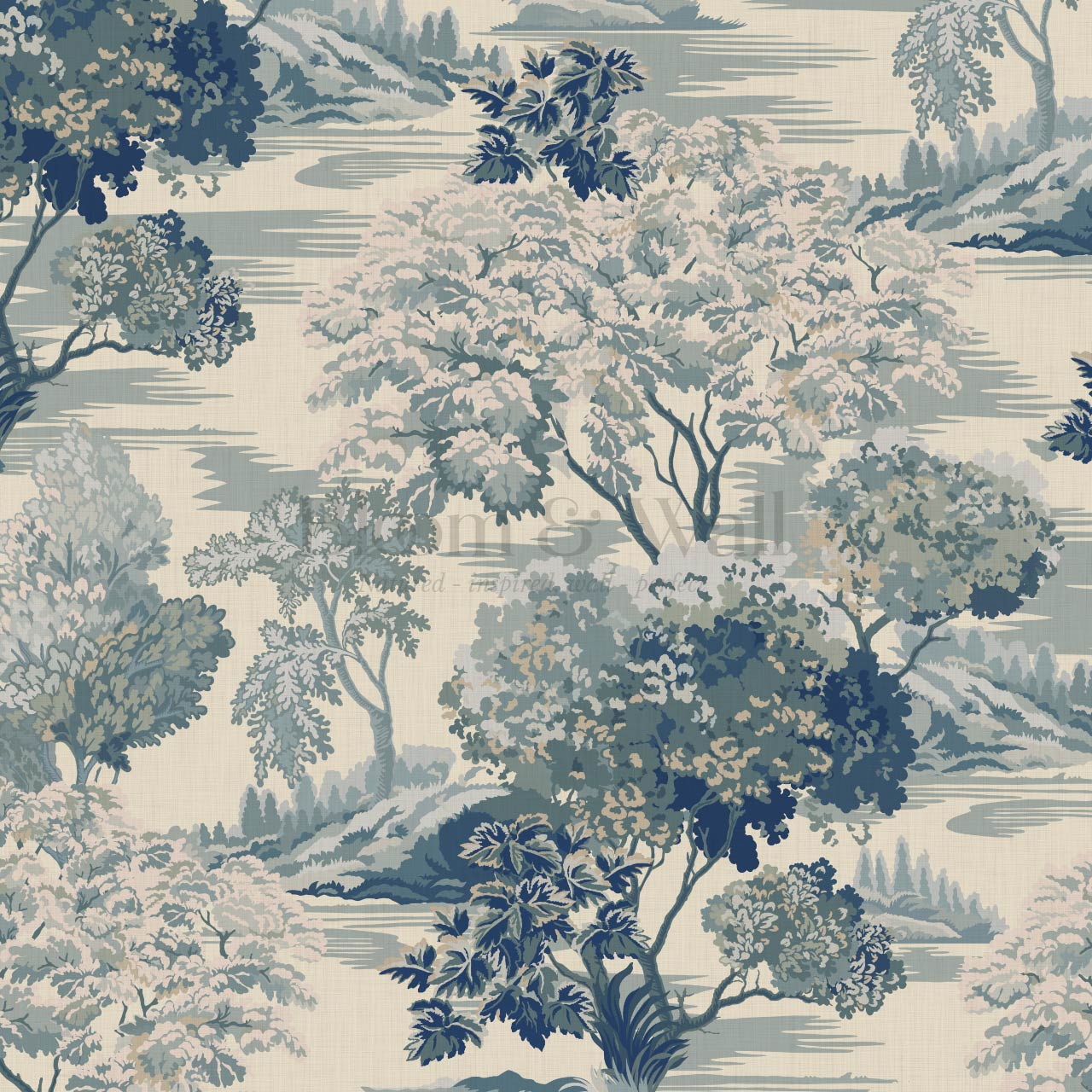 Skylar Antique Tapestry Blue Slate Wallpaper