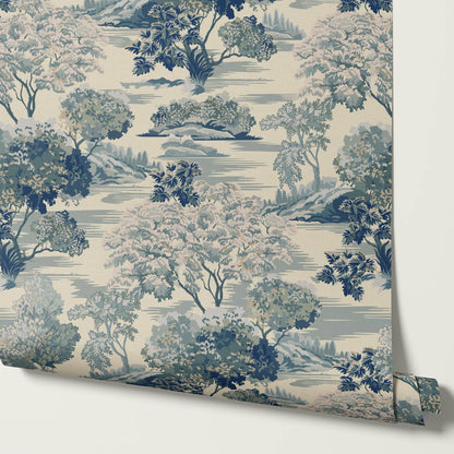 Skylar Antique Tapestry Blue Slate Wallpaper