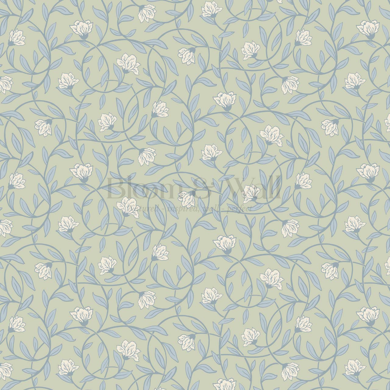 Skylar Blooming Vines Sky Sage Wallpaper