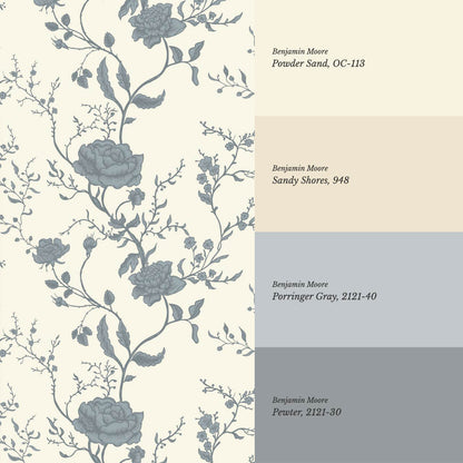 Sofia Blossom & Vine Manor Blue Wallpaper