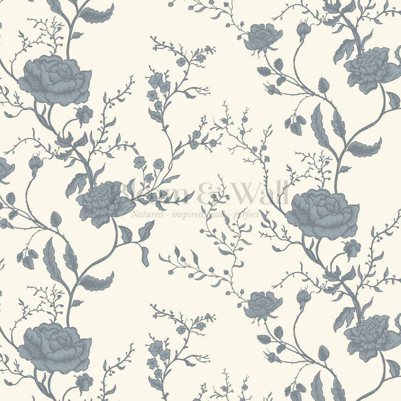 Sofia Blossom & Vine Manor Blue Wallpaper