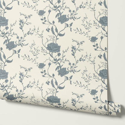 Sofia Blossom & Vine Manor Blue Wallpaper