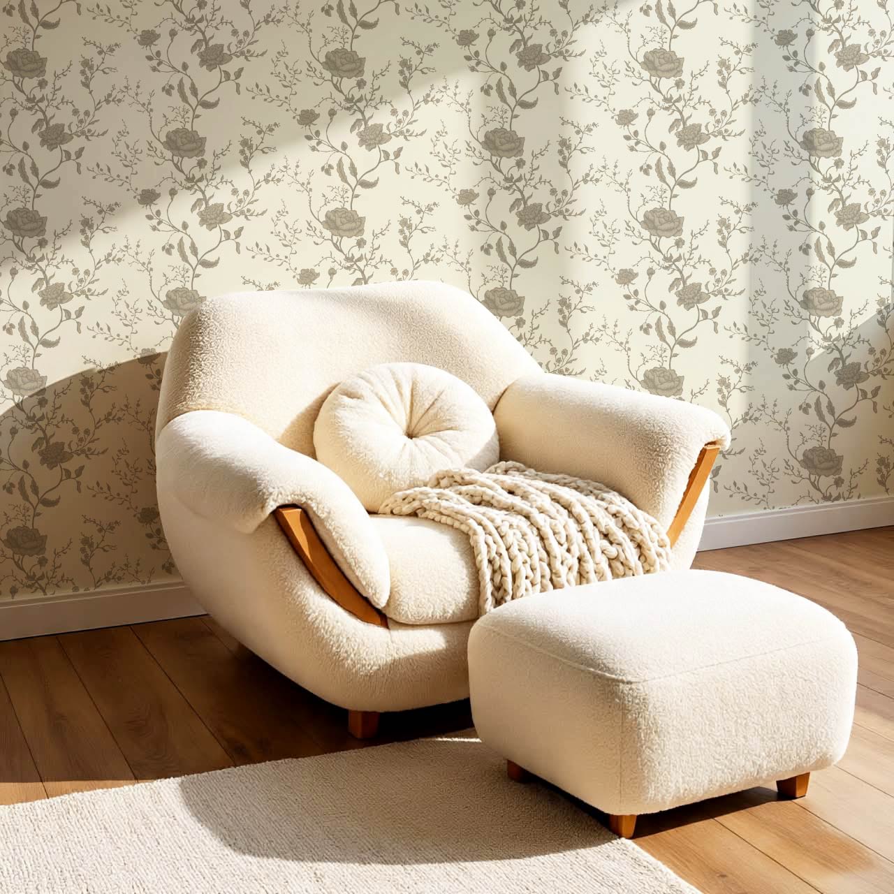 Sofia Blossom & Vine Limestone Wallpaper