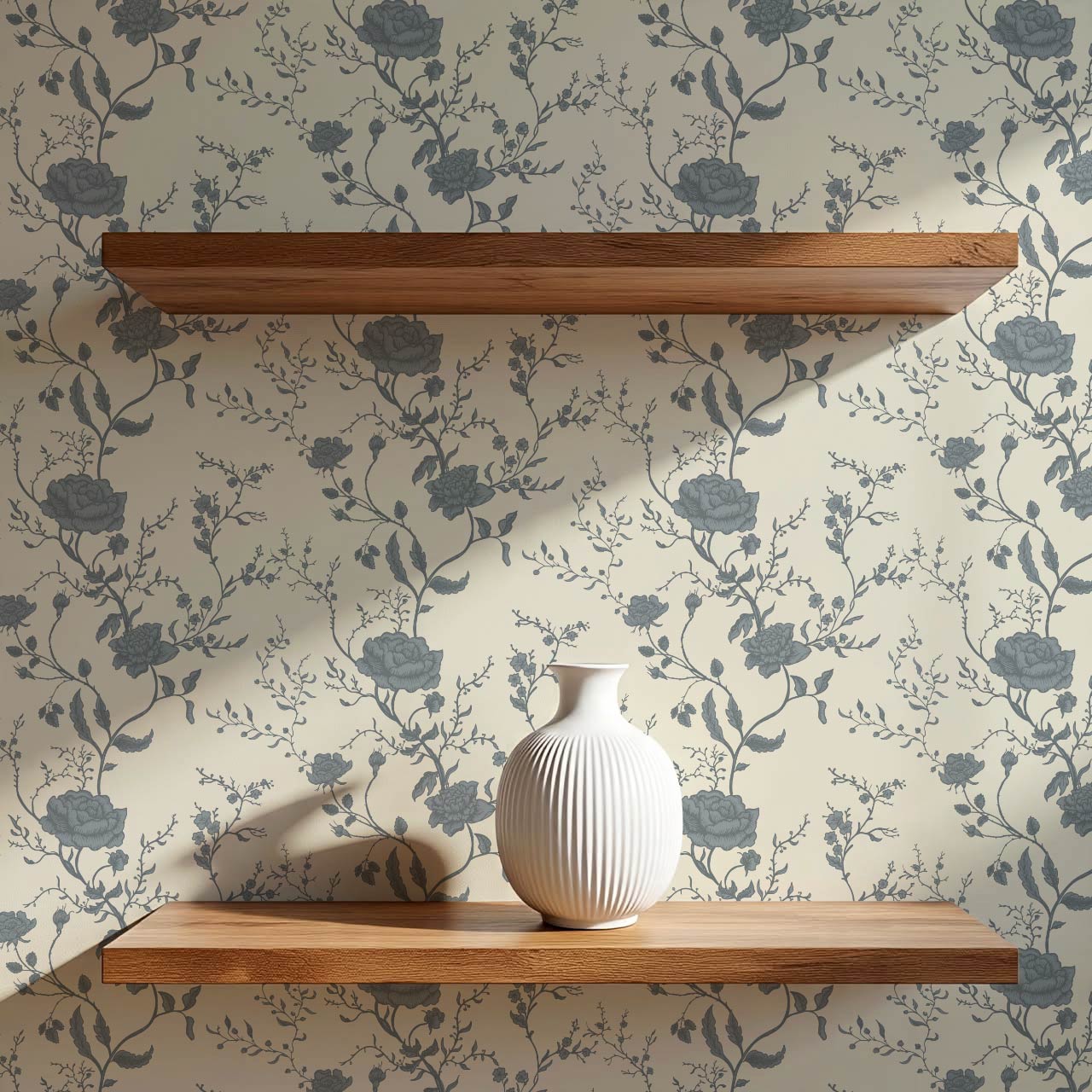 Sofia Blossom & Vine Manor Blue Wallpaper
