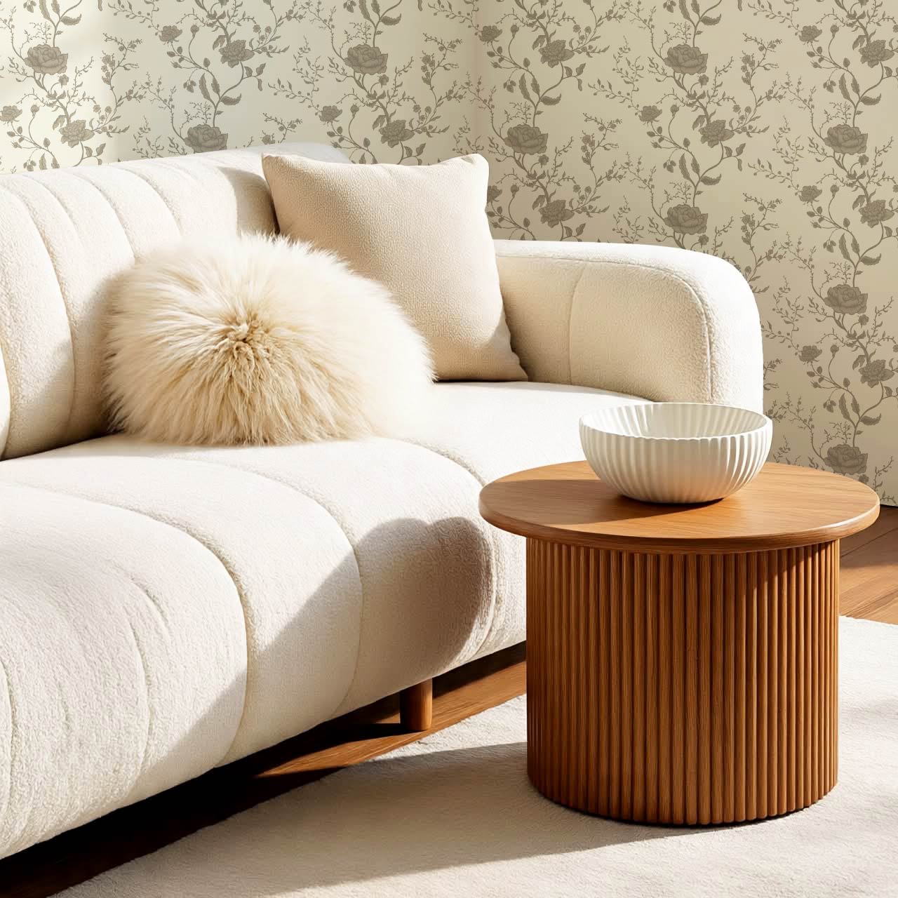 Sofia Blossom & Vine Limestone Wallpaper