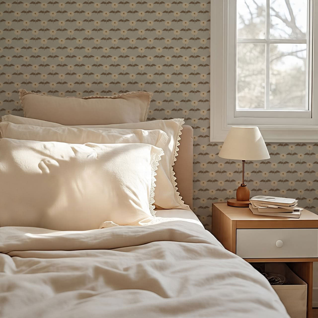 Solene Gray Marigolds Wallpaper